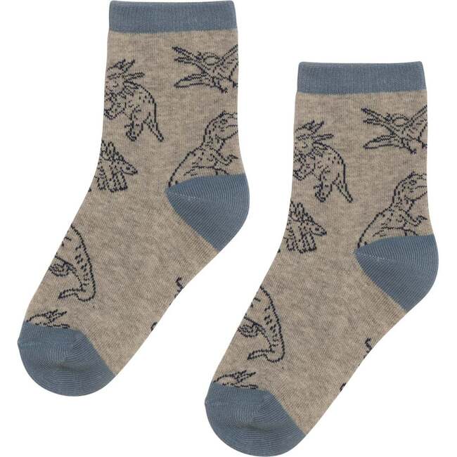 Printed Socks, Light Heather Grey Dinosaurs