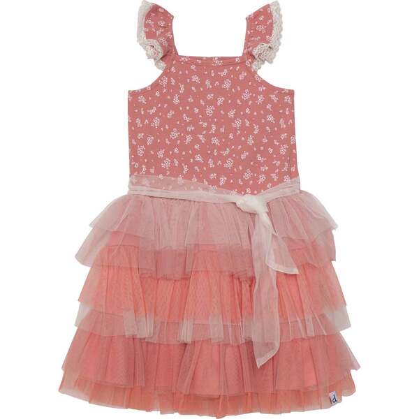 Printed Sleeveless Ruffle Dress, Cinnamon Pink Little Flowers - Deux ...