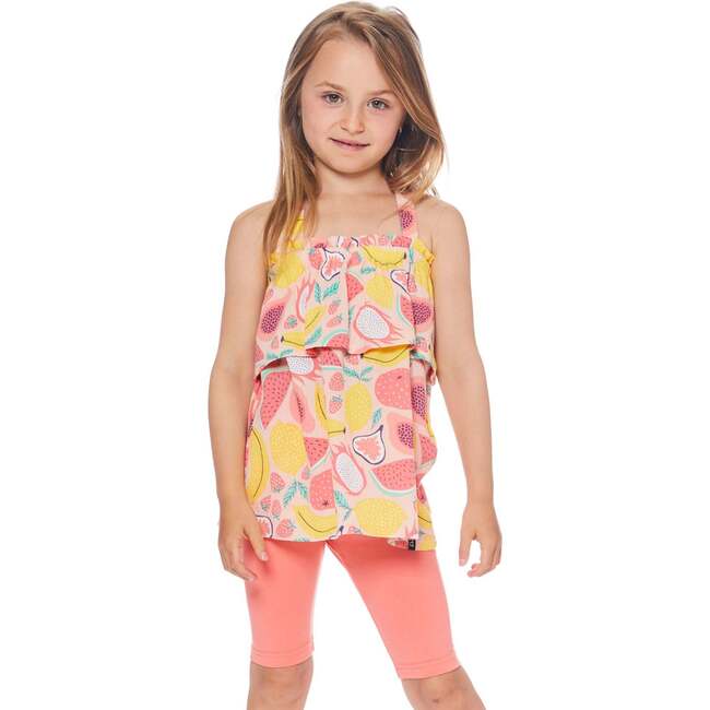 Printed Sleeveless Tunic And Biker Short Set, Coral Fruits