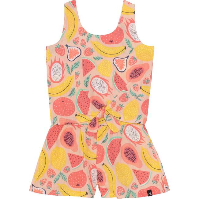 Printed Sleeveless Knotted Jumpsuit, Coral Fruits