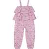 Printed Sleeveless Jumpsuit With Frill, Pink Watercolor Flowers - Rompers - 1 - thumbnail