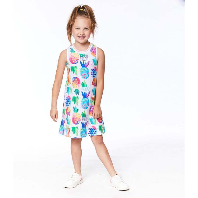 Printed Sleeveless Dress, White Pineapple - Dresses - 2