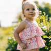 Printed Sleeveless Jumpsuit With Frill, Pink Watercolor Flowers - Rompers - 2