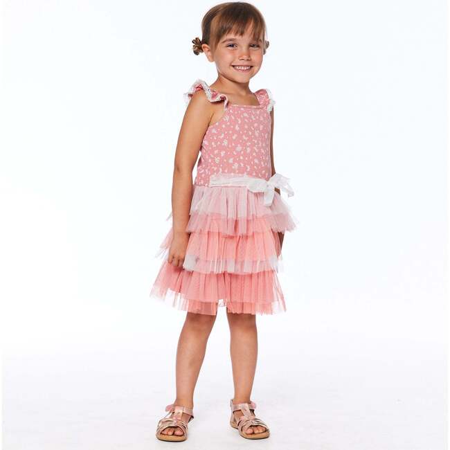 Printed Sleeveless Ruffle Dress, Cinnamon Pink Little Flowers - Dresses - 4