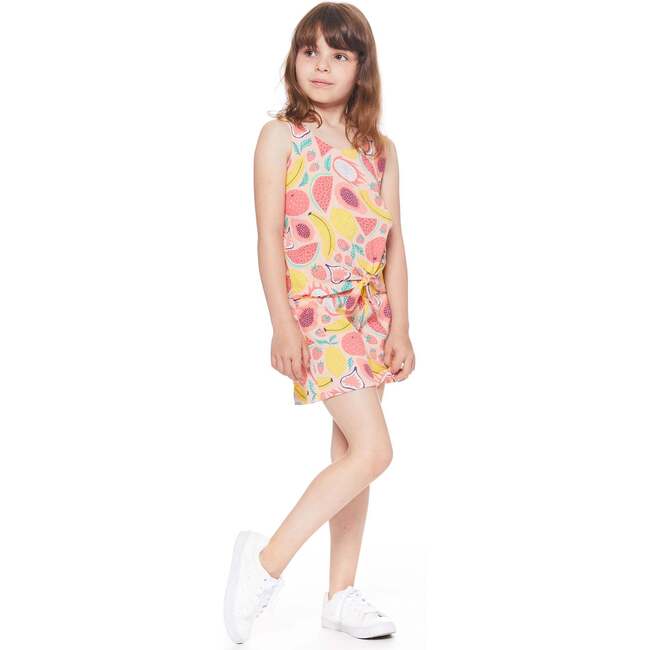 Printed Sleeveless Knotted Jumpsuit, Coral Fruits - Rompers - 3