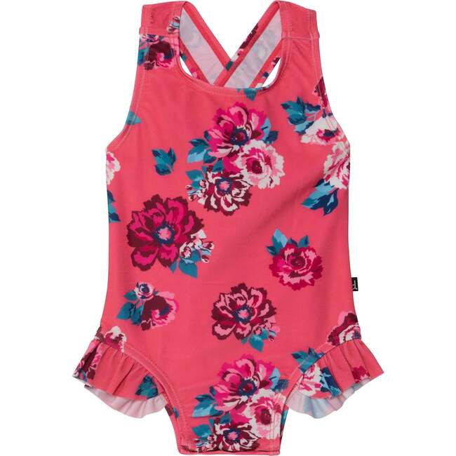 Printed One-Piece Bathing Suit, Pink Roses