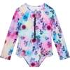 Printed One-Piece Rashguard, Multicolor Flowers - Rash Guards - 1 - thumbnail