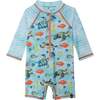 Printed One-Piece Rashguard, Blue Turtles - Rash Guards - 1 - thumbnail
