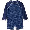 Printed One-Piece Rashguard, Navy Blue Sharks - Rash Guards - 1 - thumbnail