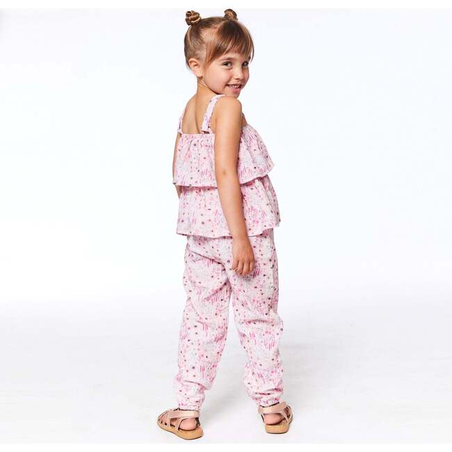 Printed Sleeveless Jumpsuit With Frill, Pink Watercolor Flowers - Rompers - 3