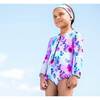 Printed One-Piece Rashguard, Multicolor Flowers - Rash Guards - 2