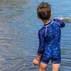 Printed One-Piece Rashguard, Navy Blue Sharks - Rash Guards - 2