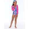 Printed One-Piece Rashguard, Pink And Blue Tropical - Rash Guards - 3