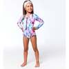 Printed One-Piece Rashguard, Multicolor Flowers - Rash Guards - 3