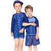 Printed One-Piece Rashguard, Navy Blue Sharks - Rash Guards - 3