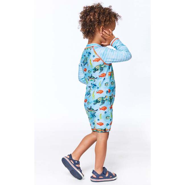 Printed One-Piece Rashguard, Blue Turtles - Rash Guards - 5