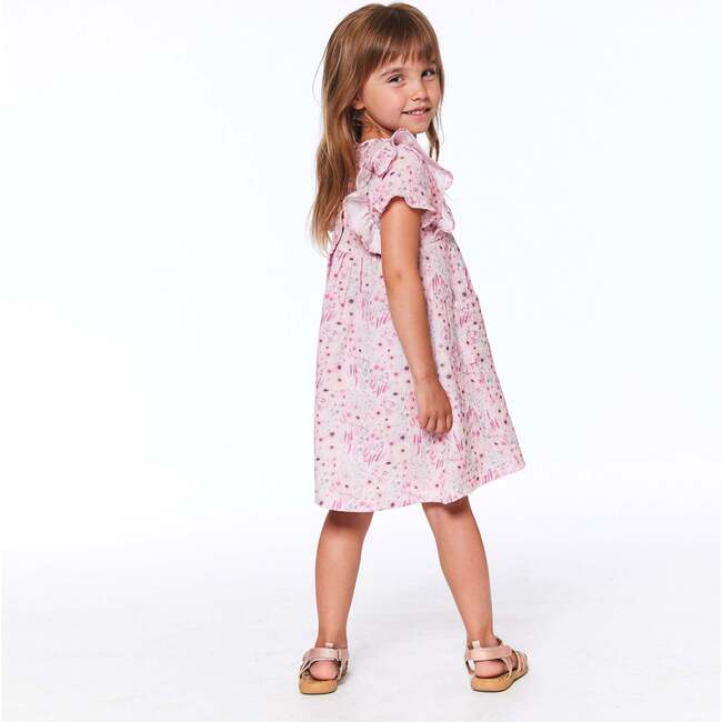 Printed Sleeveless Dress With Frill, Pink Watercolor Flowers - Dresses - 5