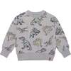 Printed French Terry Sweatshirt, Light Heather Grey Dinosaurs - Sweatshirts - 1 - thumbnail