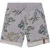Printed French Terry Shorts, Light Heather Grey Dinosaurs - Shorts - 1 - thumbnail