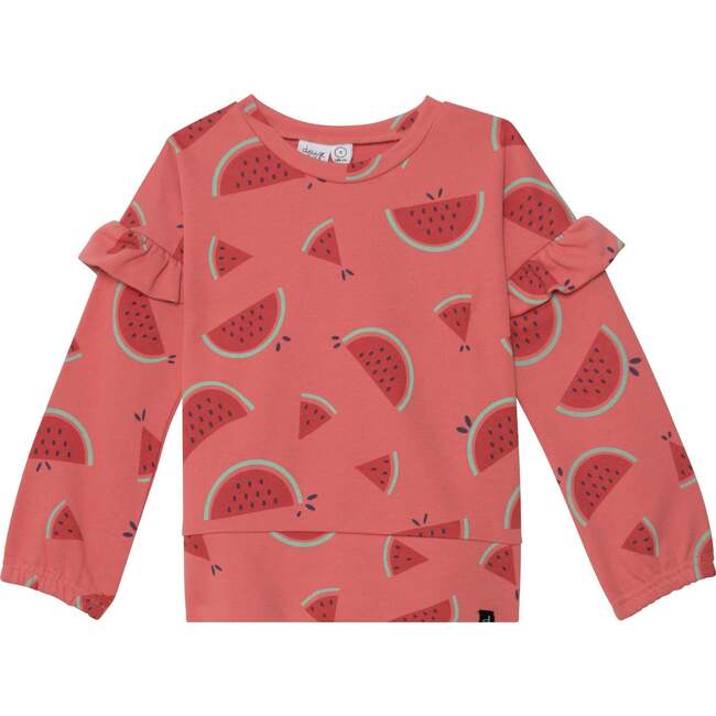 Printed French Terry Sweatshirt, Coral Watermelon - Sweatshirts - 1