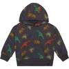 Printed French Terry Top With Hood, Charcoal Grey Multicolor Dinosaurs - Sweatshirts - 1 - thumbnail