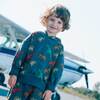 Printed French Terry Top With Hood, Charcoal Grey Multicolor Dinosaurs - Sweatshirts - 2