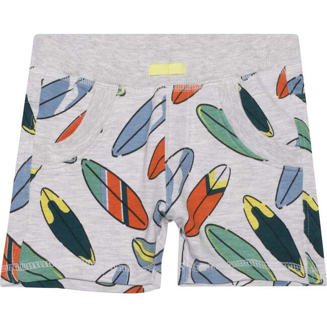 Printed French Terry Shorts, Light Grey Mix Surfboards
