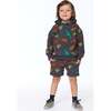 Printed French Terry Top With Hood, Charcoal Grey Multicolor Dinosaurs - Sweatshirts - 3