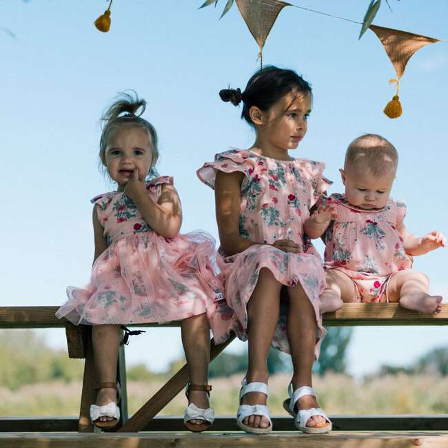 Printed Muslin Cotton Romper With Frill, Vintage Pink Botanical Flowers - Rompers - 3