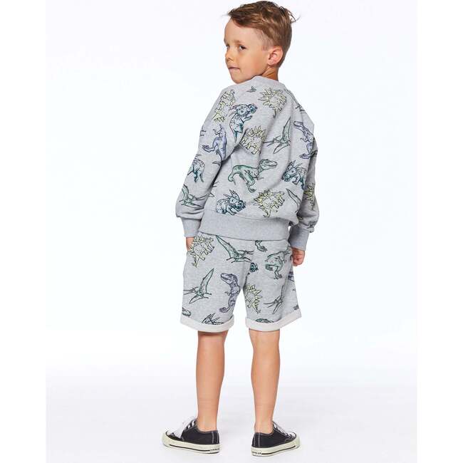 Printed French Terry Shorts, Light Heather Grey Dinosaurs - Shorts - 4