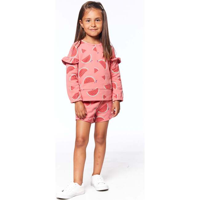 Printed French Terry Shorts, Coral Watermelon - Shorts - 2