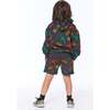 Printed French Terry Top With Hood, Charcoal Grey Multicolor Dinosaurs - Sweatshirts - 4