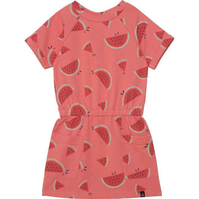 Printed French Terry Short Sleeve Raglan Dress, Coral Watermelon - Dresses - 1