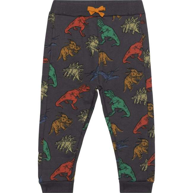 Printed French Terry Pant, Charcoal Grey Multicolor Dinosaurs - Sweatpants - 1