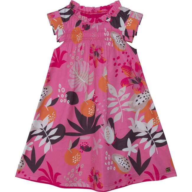 Printed Dress With Smocking Fuchsia Pink - Dresses - 1