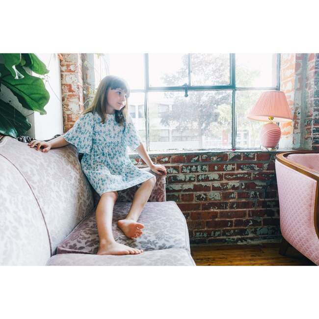 Printed Dress, White And Little Blue Flowers - Dresses - 2