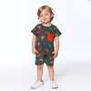 Printed French Terry Romper, Charcoal Grey Multicolor Dinosaurs - Rompers - 3