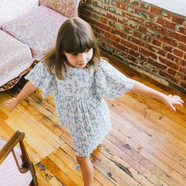 Printed Dress, White And Little Blue Flowers - Dresses - 3