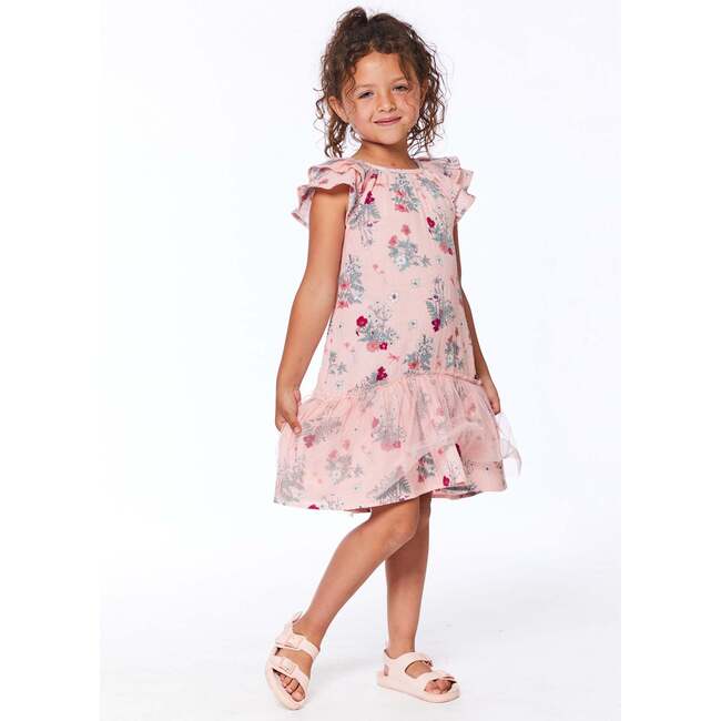 Printed Dress With Ruffle Sleeves, Vintage Pink Botanical Flowers - Dresses - 4