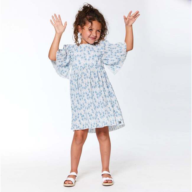 Printed Dress, White And Little Blue Flowers - Dresses - 4