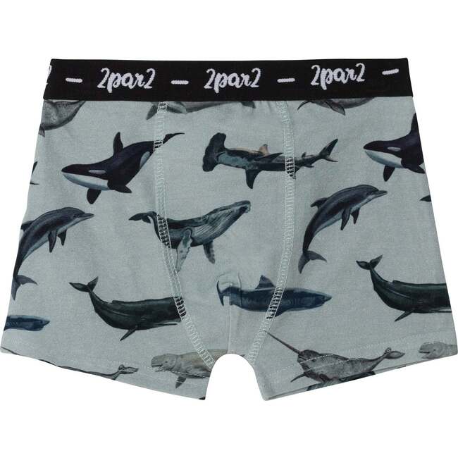 Printed Boxer Shorts, Blue Sharks And Whales - Shorts - 1