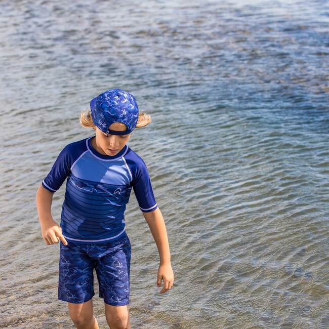 Printed Boardshort, Navy Blue Sharks - Swim Trunks - 2
