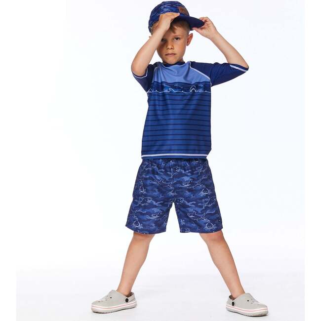 Printed Boardshort, Navy Blue Sharks - Swim Trunks - 3