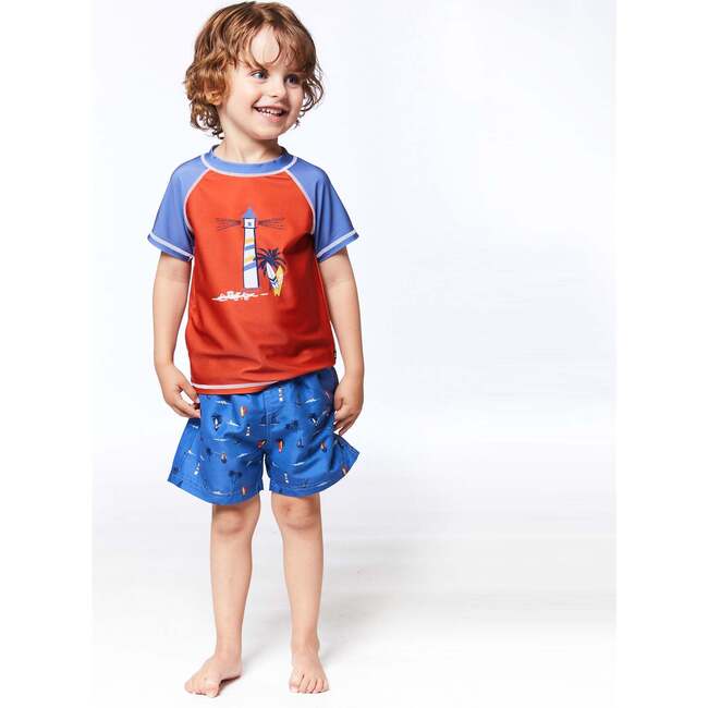 Printed Boardshort, Blue Boats - Swim Trunks - 3