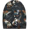 Printed Jersey Beanie Hat, Khaki Dinosaurs - Hats - 1 - thumbnail