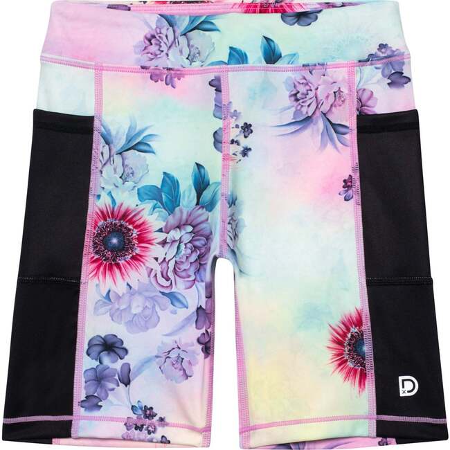 Printed Athletic Biker Shorts, Multicolor Flowers