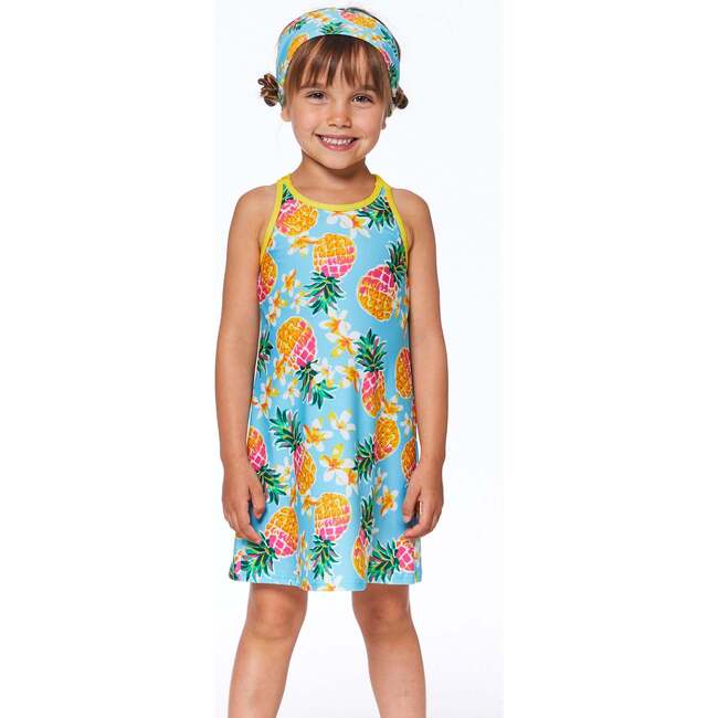 Printed Beach Dress, Blue Pineapple - Dresses - 2