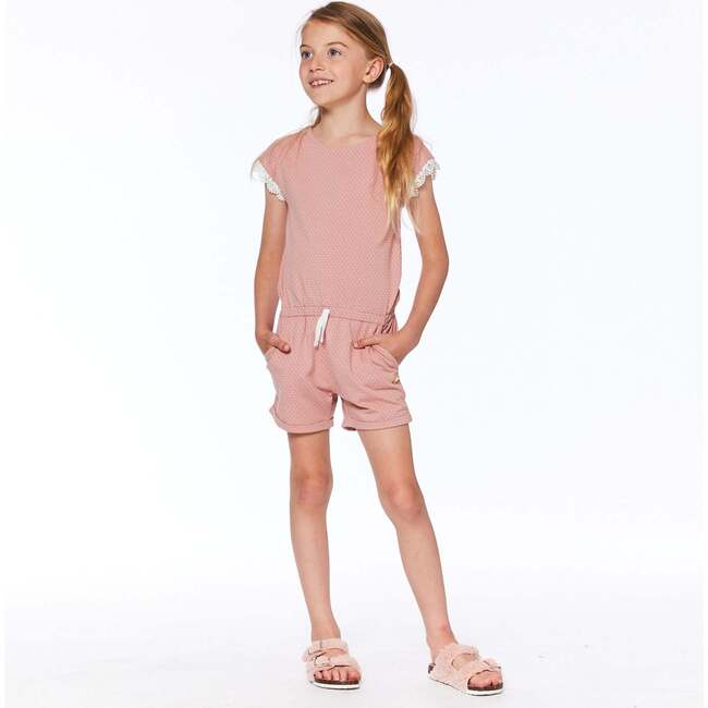 Printed Jumpsuit With Lace, Dusty Pink Polka Dots - Rompers - 2