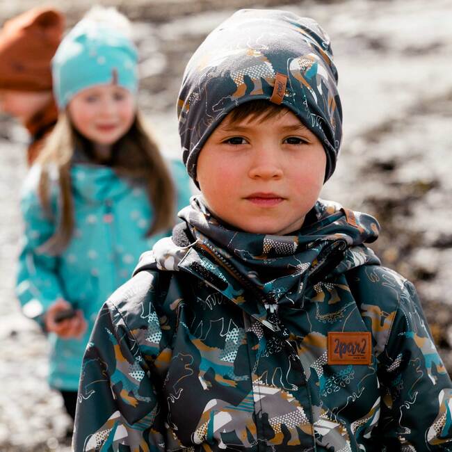 Printed Jersey Beanie Hat, Khaki Dinosaurs - Hats - 2