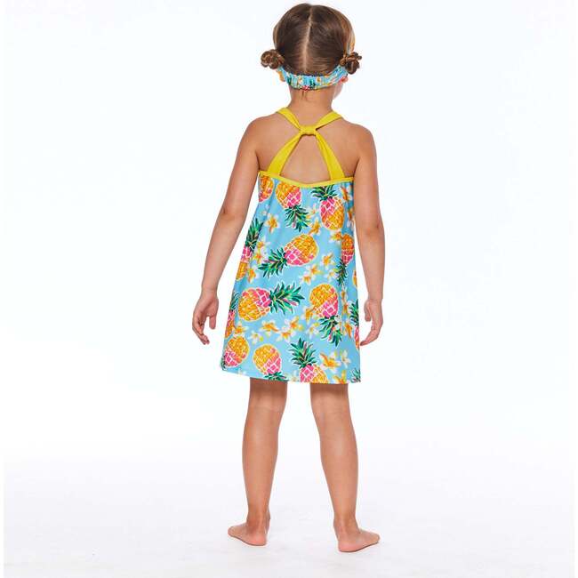 Printed Beach Dress, Blue Pineapple - Dresses - 3